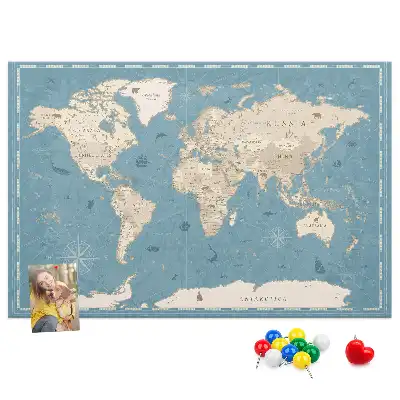 Vintage World Map Cork Memo Board