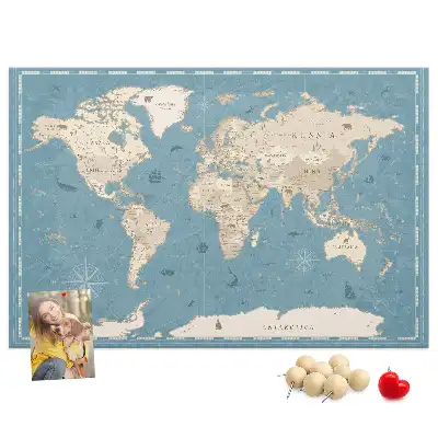 Cork memo board Vintage world map