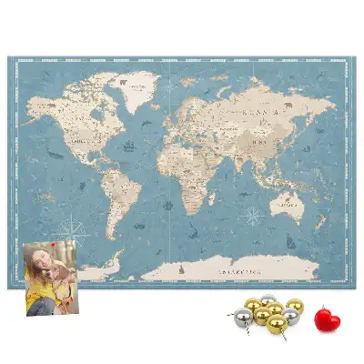 Cork memo board Vintage world map