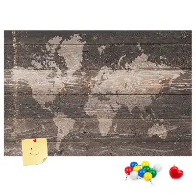 Cork memo board World map on wood