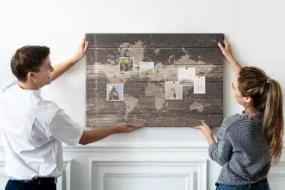 World map cork memo board on wood