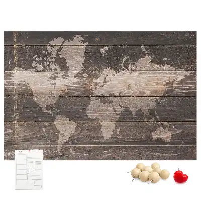 World map cork memo board on wood