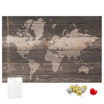 World map cork memo board on wood