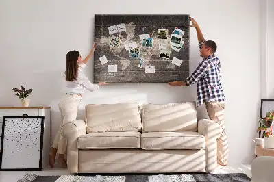 World map cork memo board on wood