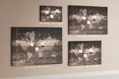 World map cork memo board on wood