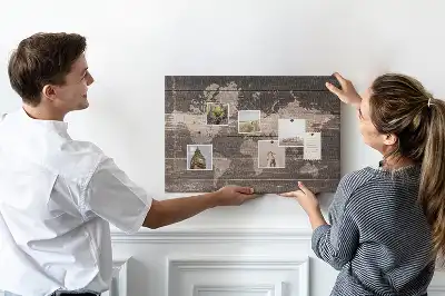 World map cork memo board on wood