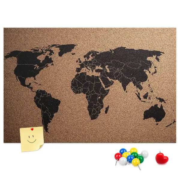 World map cork memo board