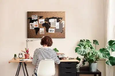 World map cork memo board