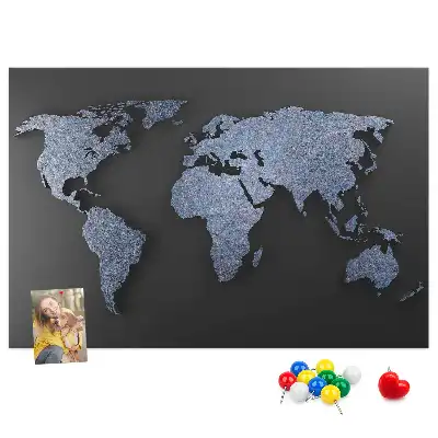 3D World Map Printed Cork Memo Board