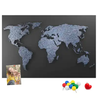 3D World Map Printed Cork Memo Board