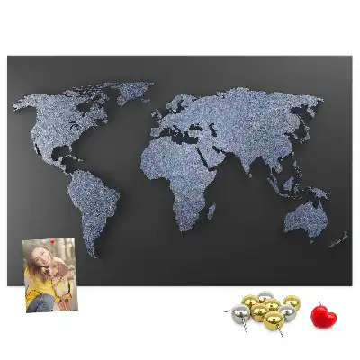 3D World Map Printed Cork Memo Board