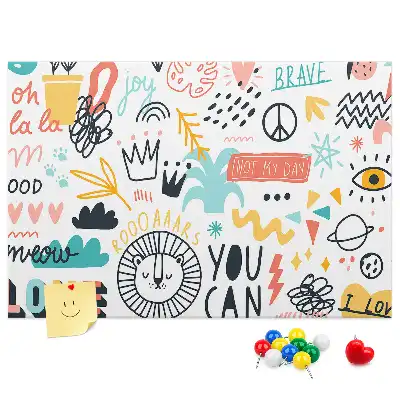 Cork memo board with picture sketches
