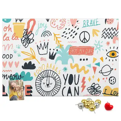 Cork memo board with picture sketches