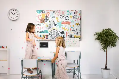 Cork memo board with picture sketches