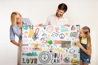 Cork memo board with picture sketches