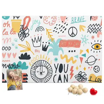 Cork memo board with picture sketches