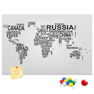 Printed Cork Memo Board with World Map Design Made of Letters