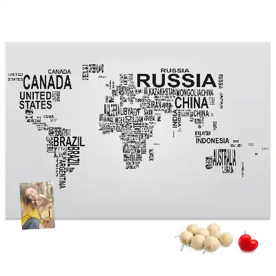 Printed Cork Memo Board with World Map Design Made of Letters