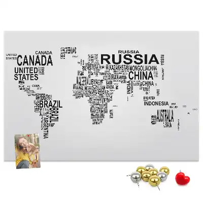 Printed Cork Memo Board with World Map Design Made of Letters