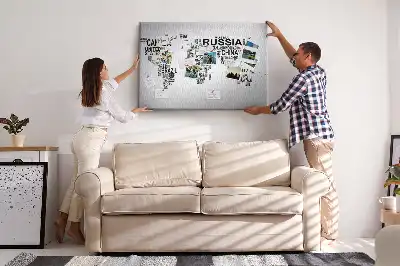 Printed Cork Memo Board with World Map Design Made of Letters