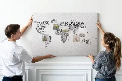 Printed Cork Memo Board with World Map Design Made of Letters