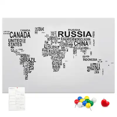 Printed Cork Memo Board with World Map Design Made of Letters