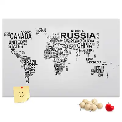 Printed Cork Memo Board with World Map Design Made of Letters
