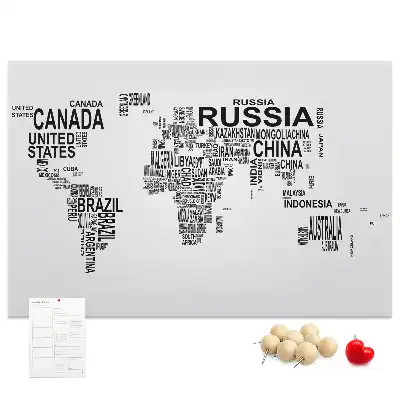 Printed Cork Memo Board with World Map Design Made of Letters