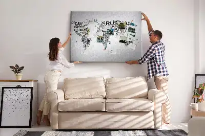 Printed Cork Memo Board with World Map Design Made of Letters
