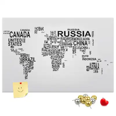 Printed Cork Memo Board with World Map Design Made of Letters
