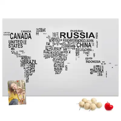 Printed Cork Memo Board with World Map Design Made of Letters
