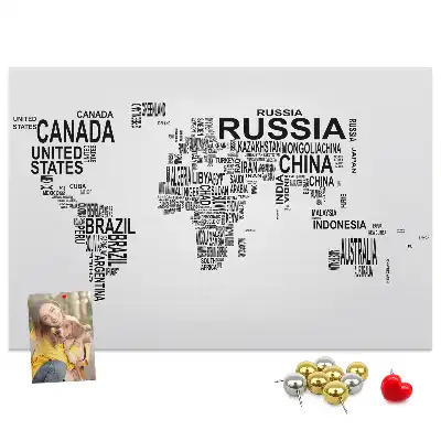 Printed Cork Memo Board with World Map Design Made of Letters