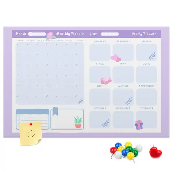 Printed Cork Yearly Planner Memo Board in Pink