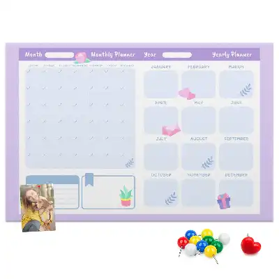 Printed Cork Yearly Planner Memo Board in Pink