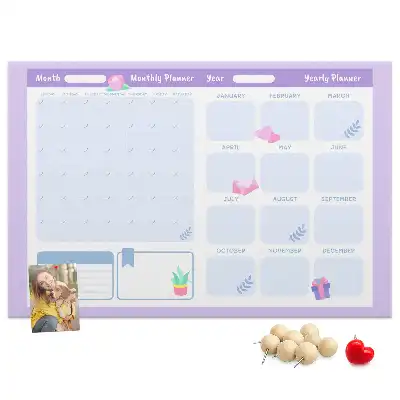 Printed Cork Yearly Planner Memo Board in Pink