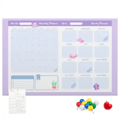 Printed Cork Yearly Planner Memo Board in Pink