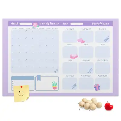 Printed Cork Yearly Planner Memo Board in Pink