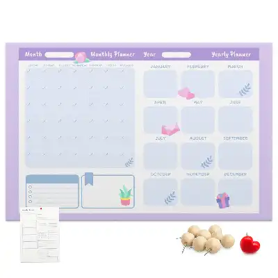 Printed Cork Yearly Planner Memo Board in Pink