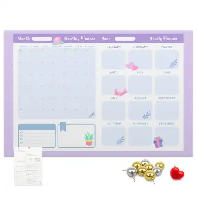 Printed Cork Yearly Planner Memo Board in Pink