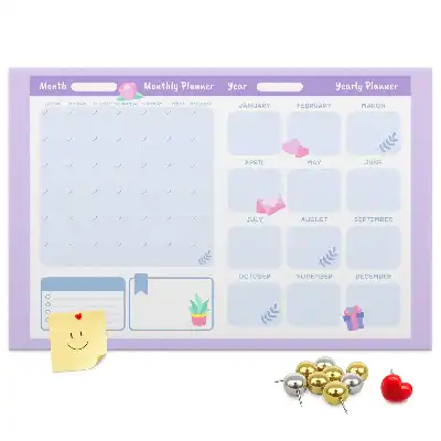 Printed Cork Yearly Planner Memo Board in Pink