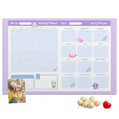 Printed Cork Yearly Planner Memo Board in Pink