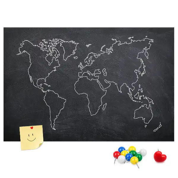 Printed Cork Memo Board World map outline