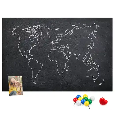 Printed Cork Memo Board World map outline