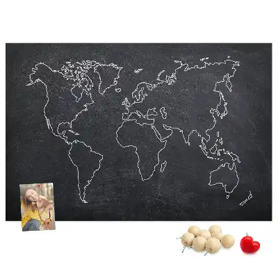 World Map Outline Printed Cork Memo Board