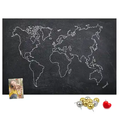 Printed Cork Memo Board World map outline
