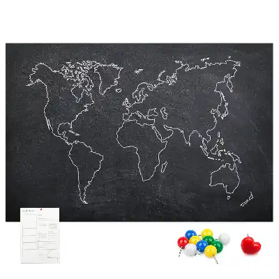 Printed Cork Memo Board World map outline