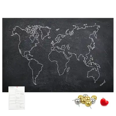 Printed Cork Memo Board World map outline