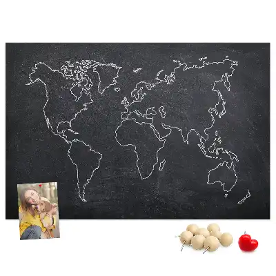 Printed Cork Memo Board World map outline