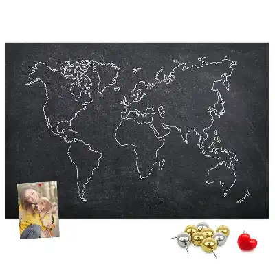 Printed Cork Memo Board World map outline