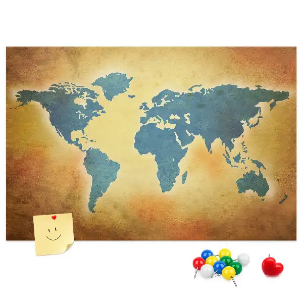 Cork memo board with an old world map design